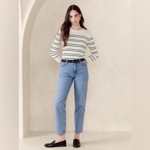 BANANA REPUBLIC Striped Forever Sweater NWT in Snow Day Cream & Black Stripes S - Picture 11 of 11